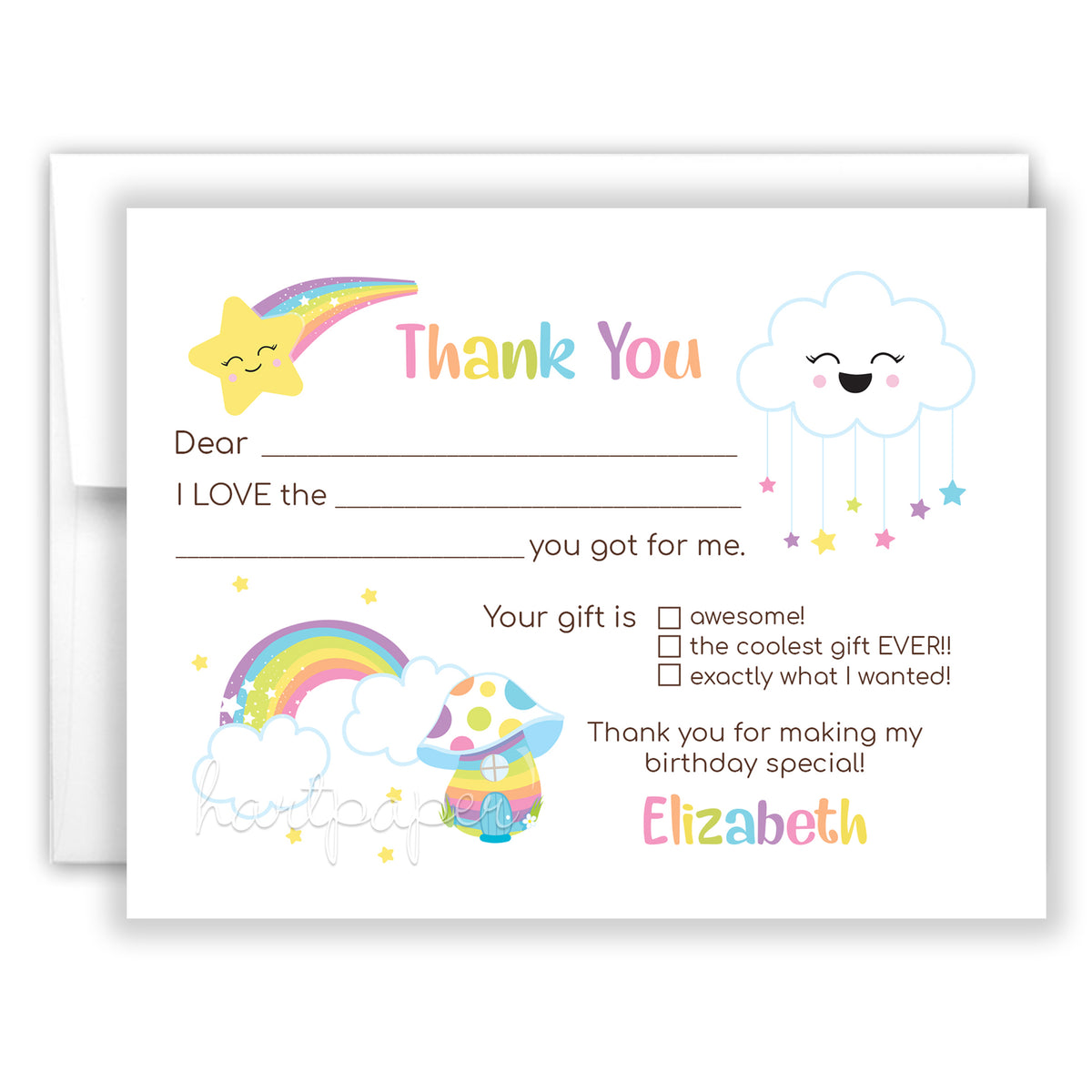 Rainbow Thank You Note Card Personalized Custom Stationery • Fill in Blank, Lined or Blank Cards