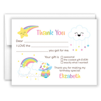 Rainbow Thank You Note Card Stationery • Fill in Blank, Lined or Blank Cards