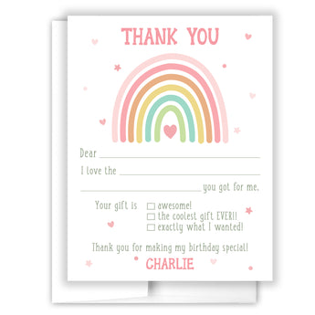 Rainbow Thank You Note Card Stationery • Fill in Blank, Lined or Blank Cards
