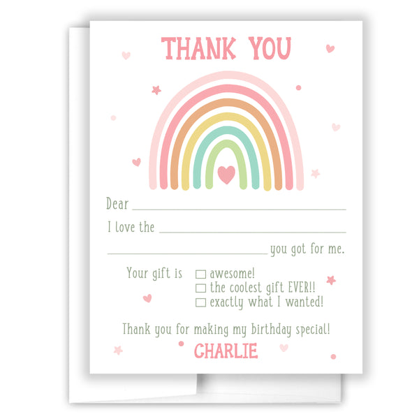 Rainbow Thank You Note Card Stationery • Fill in Blank, Lined or Blank Cards