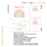Rainbow Thank You Note Card Stationery • Fill in Blank, Lined or Blank Cards