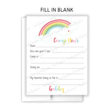 Rainbow Camp News Summer Camping Note Cards Stationery • Fill in Blank, Lined or Blank Cards