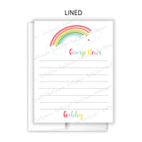 Rainbow Camp News Summer Camping Note Cards Stationery • Fill in Blank, Lined or Blank Cards