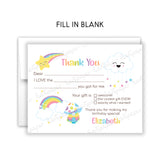 Rainbow Thank You Note Card Stationery • Fill in Blank, Lined or Blank Cards