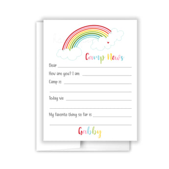 Rainbow Camp News Summer Camping Note Cards Stationery • Fill in Blank, Lined or Blank Cards