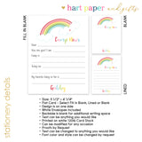 Rainbow Camp News Summer Camping Note Cards Stationery • Fill in Blank, Lined or Blank Cards