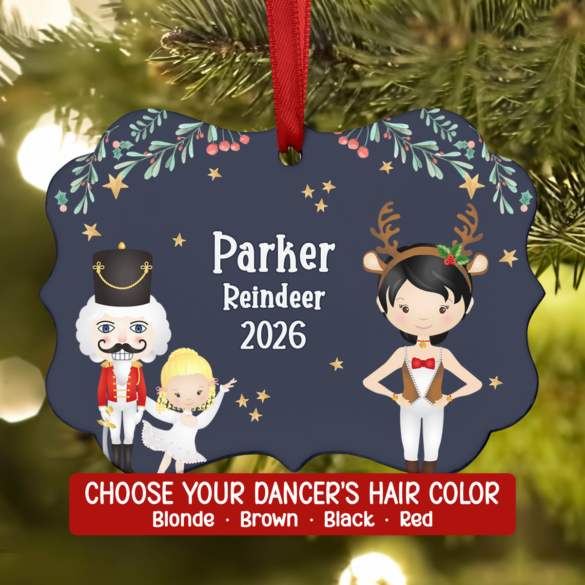Reindeer Deer • Nutcracker Christmas Ornament Personalized Custom Holiday Decor Gift Boy Girl Ballerina Ballet