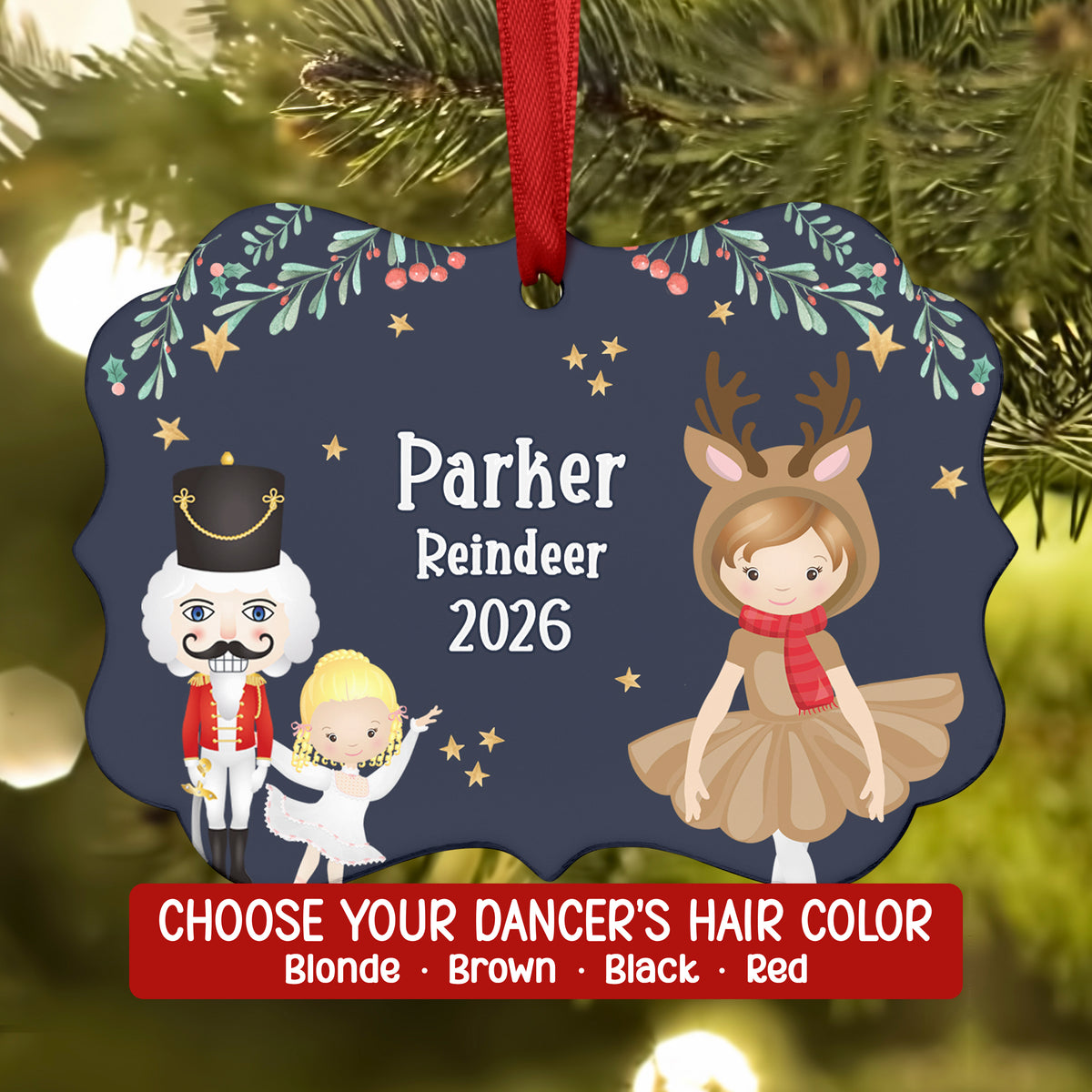 Reindeer Deer • Nutcracker Christmas Ornament Personalized Custom Holiday Decor Gift Boy Girl Ballerina Ballet