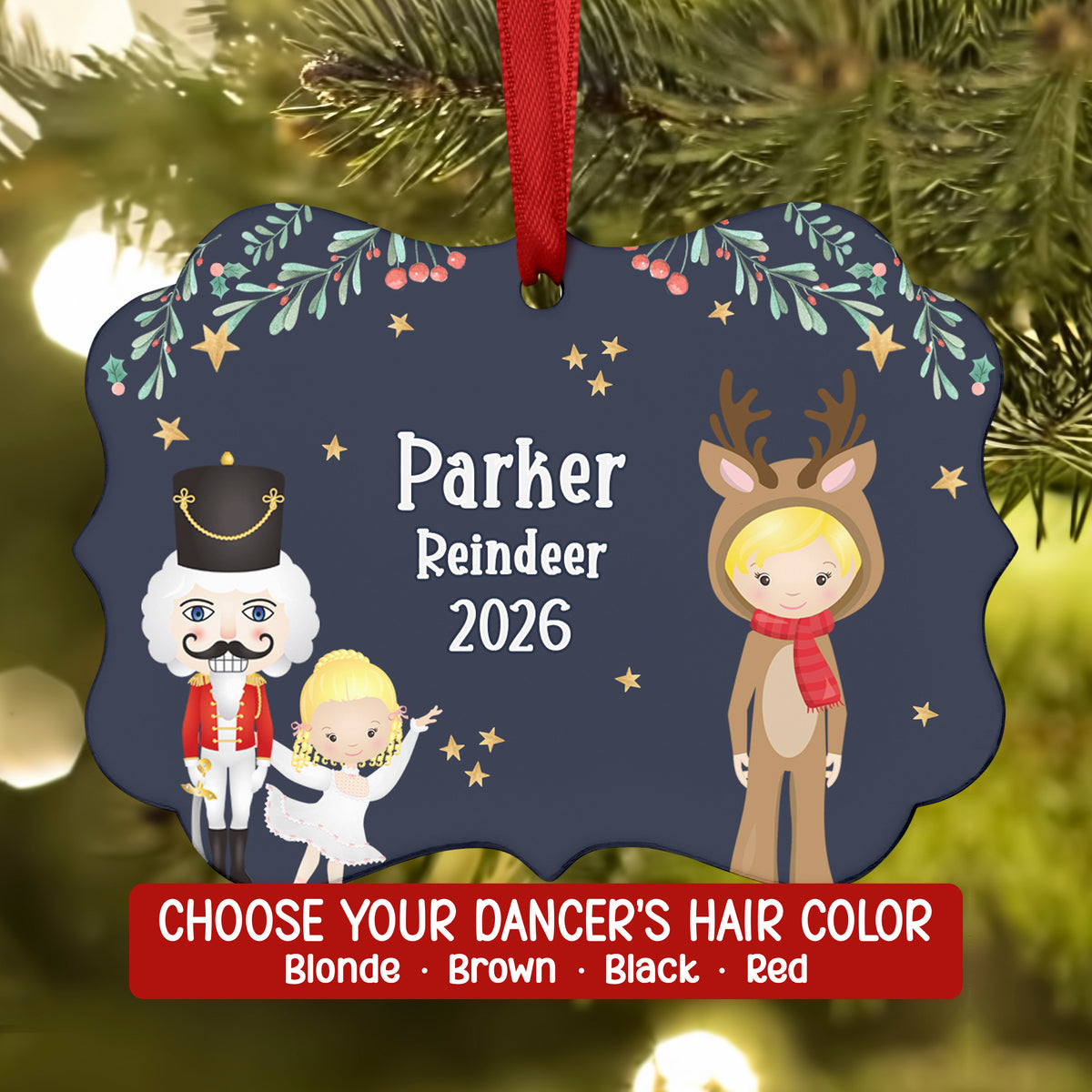 Reindeer Deer • Nutcracker Christmas Ornament Personalized Custom Holiday Decor Gift Boy Girl Ballerina Ballet