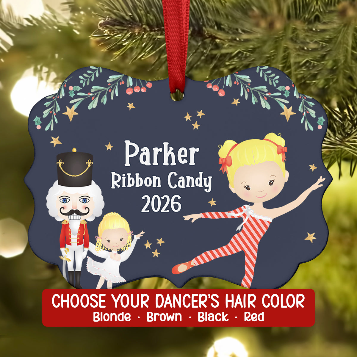 Ribbon Candy Cane Sweet Peppermint Bon Bon • Nutcracker Christmas Ornament Personalized Custom Holiday Decor Gift Boy Girl Ballerina Ballet