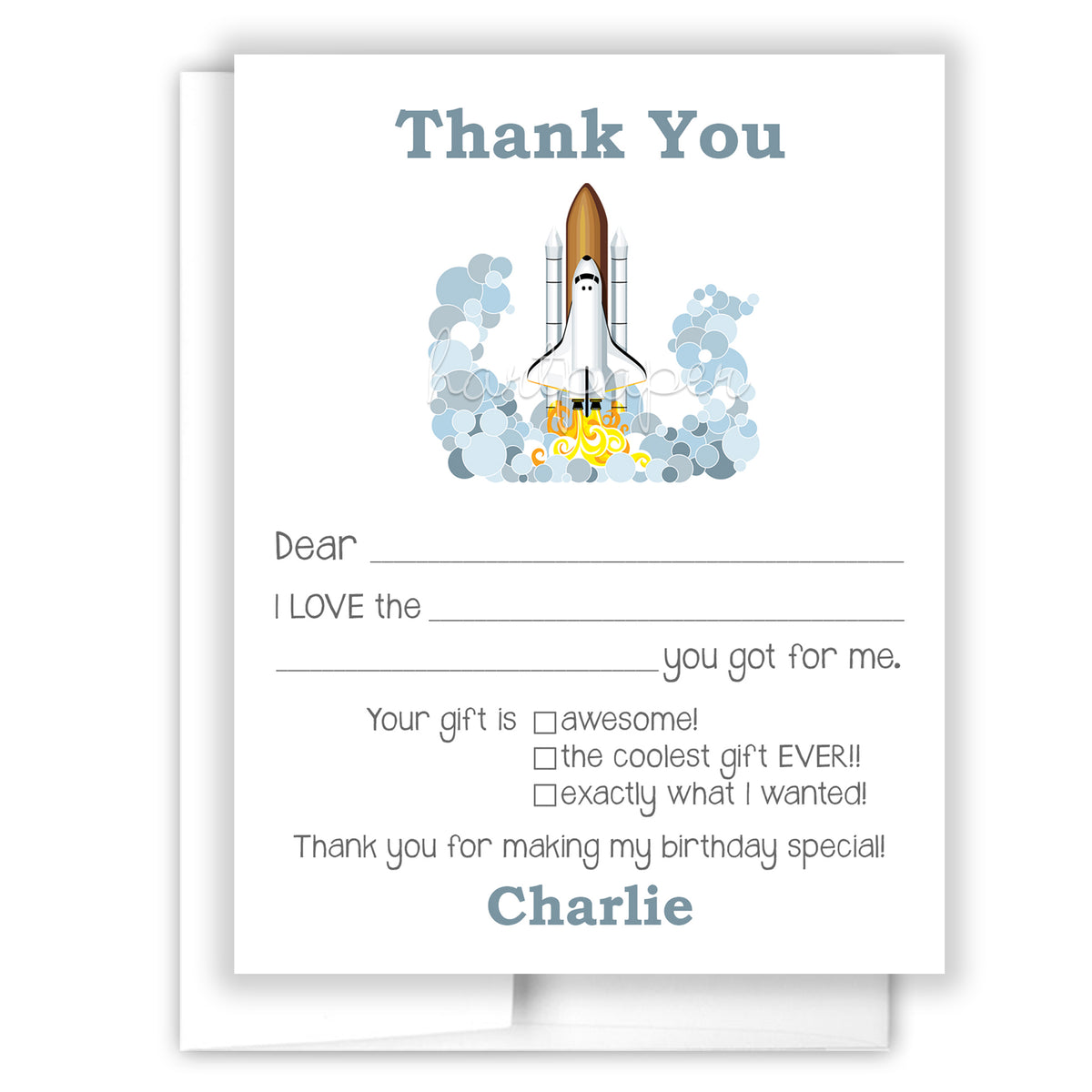 Rocket Ship Thank You Note Card Personalized Custom Stationery • Fill in Blank, Lined or Blank Cards