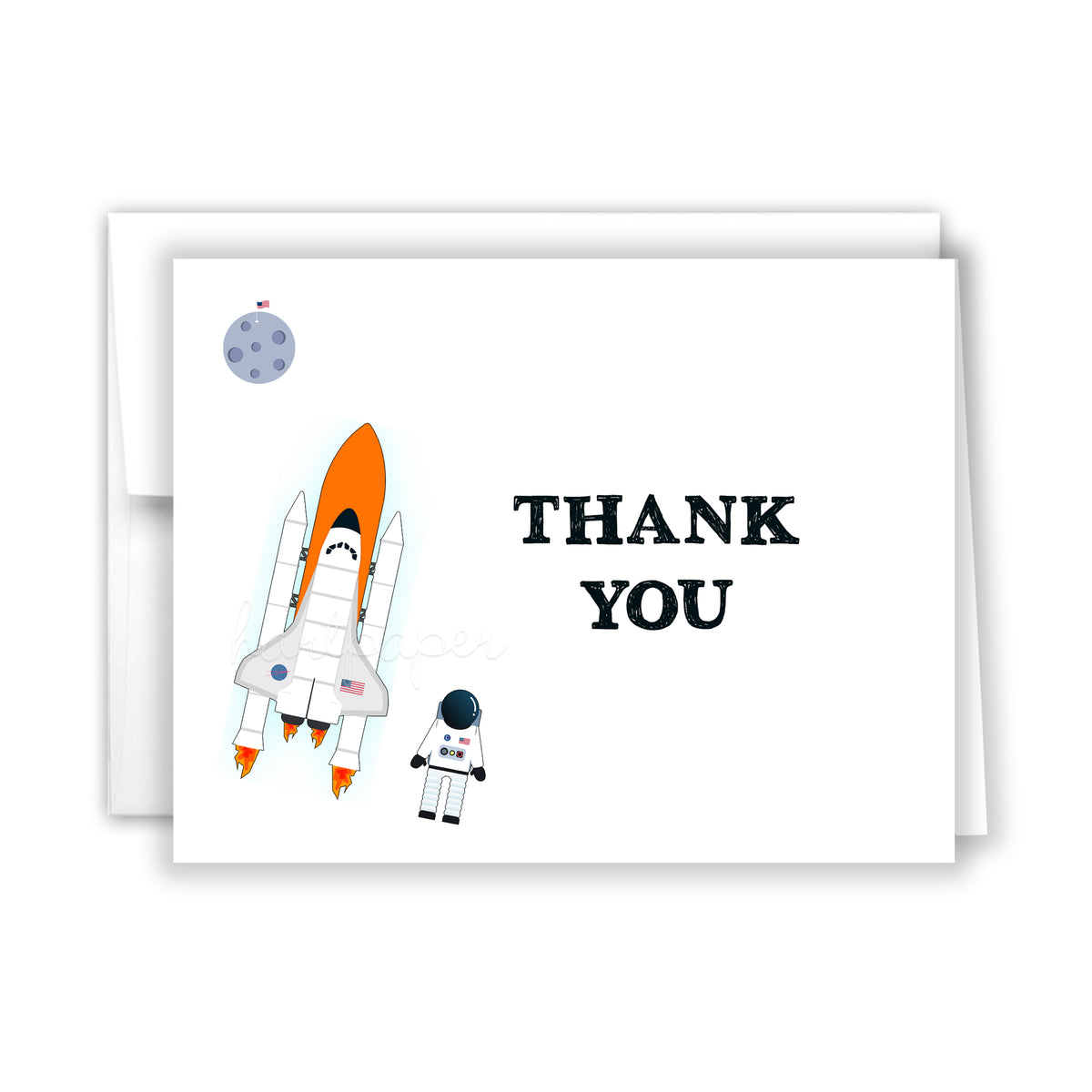 Rocket Ship Thank You Cards • Folded Flat Card Notecard Stationery