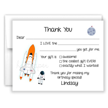Rocket Ship Thank You Note Card Stationery • Fill in Blank, Lined or Blank Cards