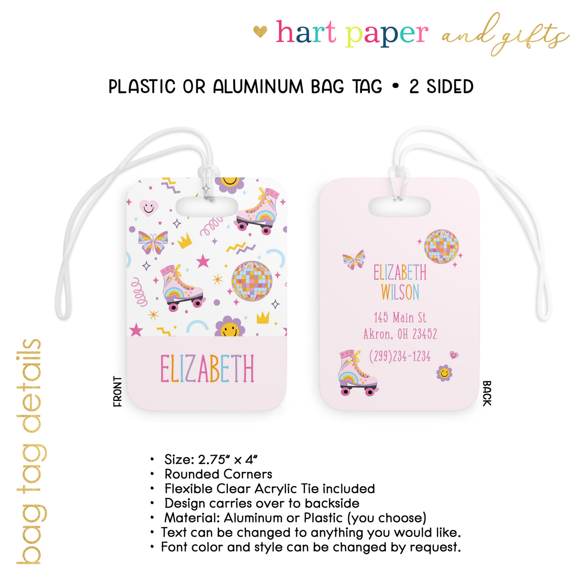 Roller Skate Sports Luggage Bag Tag Personalized Custom - Hart Paper