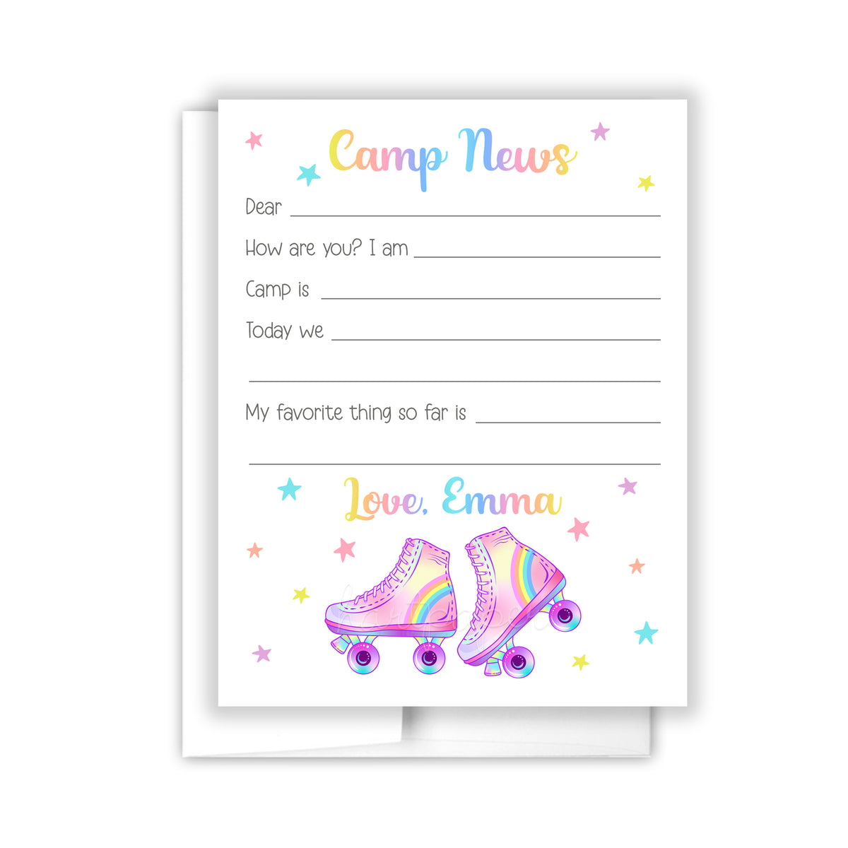 Roller Skates Sports Summer Camp Camping Note Cards Stationery Custom Personalized • Fill in Blank, Lined or Blank Cards