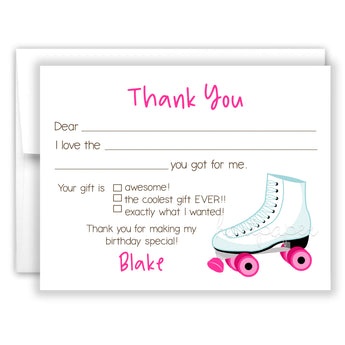 Roller Skate Thank You Note Card Stationery • Fill in Blank, Lined or Blank Cards