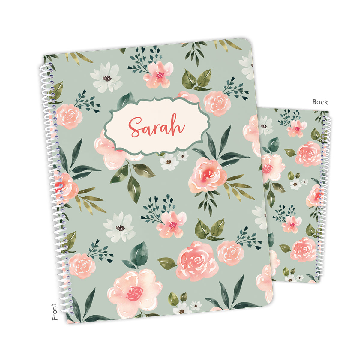 Pink Green Rose Flowers Personalized Custom Notebook or Sketchbook • School Office Supplies