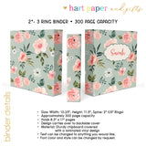Pink Green Roses Flowers Personalized 2" 3 Ring Binder