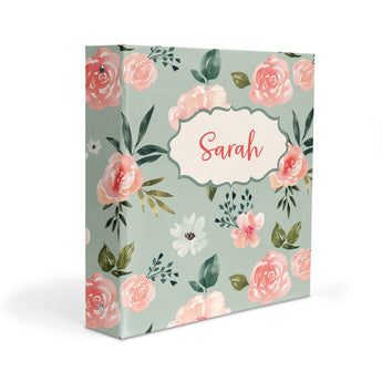Pink Green Roses Flowers Personalized 2" 3 Ring Binder