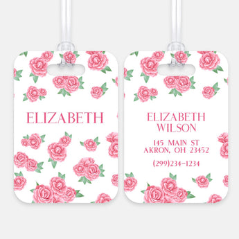 Pink Roses Flowers Luggage Bag Tag
