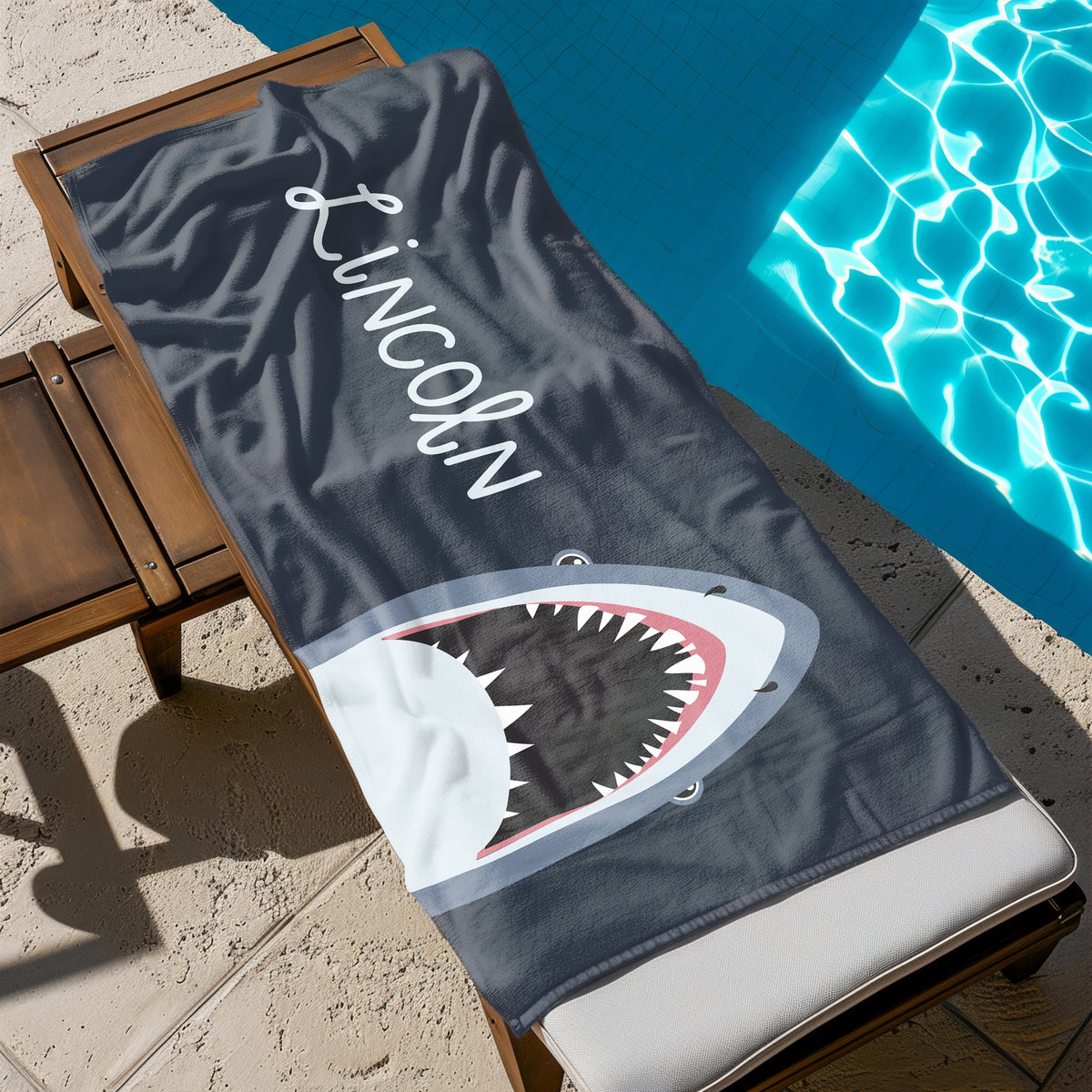 Shark Personalized Beach Towel • Custom 30x60 Swimming Swim Bath Bathroom Pool