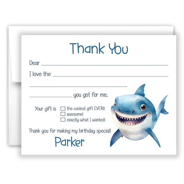 Shark Thank You Note Card Stationery • Fill in Blank, Lined or Blank Cards