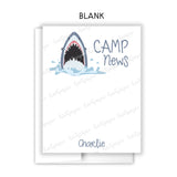 Shark Summer Camp Camping Note Cards Stationery • Fill in Blank, Lined or Blank Cards