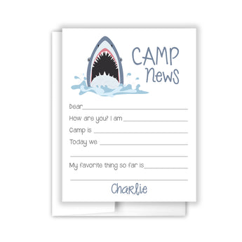 Shark Summer Camp Camping Note Cards Stationery • Fill in Blank, Lined or Blank Cards