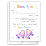 Roller Skate Thank You Note Card Stationery • Fill in Blank, Lined or Blank Cards