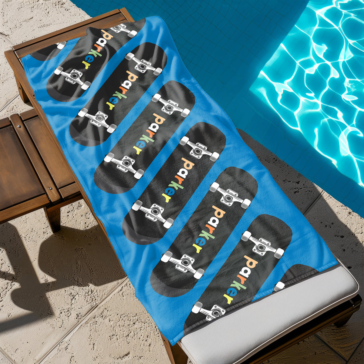 Skateboard Sports Personalized Beach Towel • Custom 30x60 Swimming Swim Bath Bathroom Pool