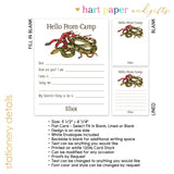 Snakes Summer Camp Camping Note Cards Stationery • Fill in Blank, Lined or Blank Cards