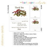 Snake Thank You Note Card Stationery • Fill in Blank, Lined or Blank Cards