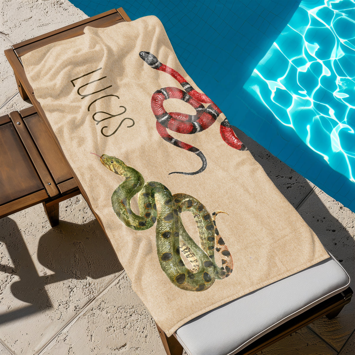 Snakes Personalized Beach Towel • Custom 30x60 Swimming Swim Bath Bathroom Pool