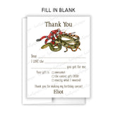 Snake Thank You Note Card Stationery • Fill in Blank, Lined or Blank Cards