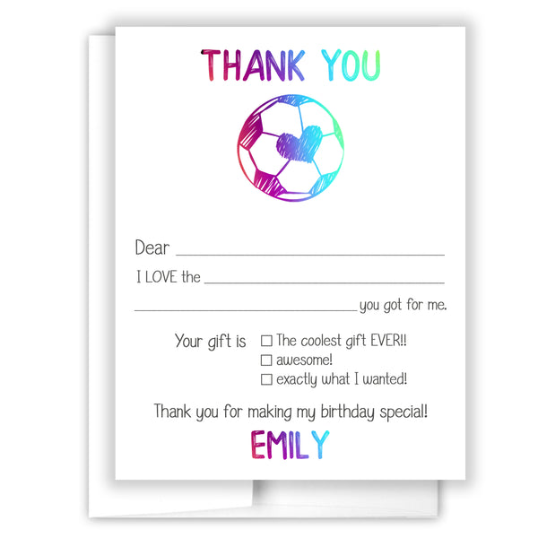 Heart Soccer Ball Thank You Note Card Stationery • Fill in Blank, Lined or Blank Cards