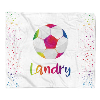 Soccer Ball Rainbow Minky Blanket Personalized Custom