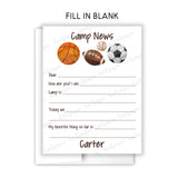 Sports Summer Camp Camping Note Cards Stationery • Fill in Blank, Lined or Blank Cards