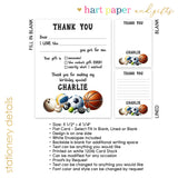 Sports Thank You Note Card Stationery • Fill in Blank, Lined or Blank Cards