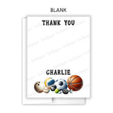 Sports Thank You Note Card Stationery • Fill in Blank, Lined or Blank Cards