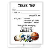 Sports Thank You Note Card Stationery • Fill in Blank, Lined or Blank Cards