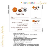 Sports Balls Thank You Note Card Stationery • Fill in Blank, Lined or Blank Cards