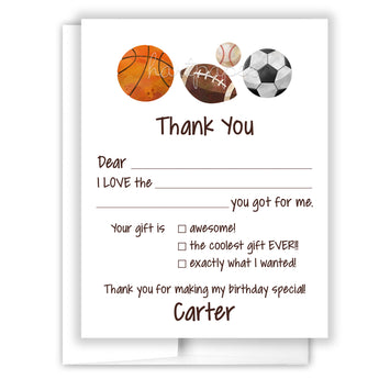 Sports Balls Thank You Note Card Stationery • Fill in Blank, Lined or Blank Cards