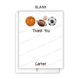 Sports Balls Thank You Note Card Stationery • Fill in Blank, Lined or Blank Cards