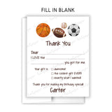 Sports Balls Thank You Note Card Stationery • Fill in Blank, Lined or Blank Cards