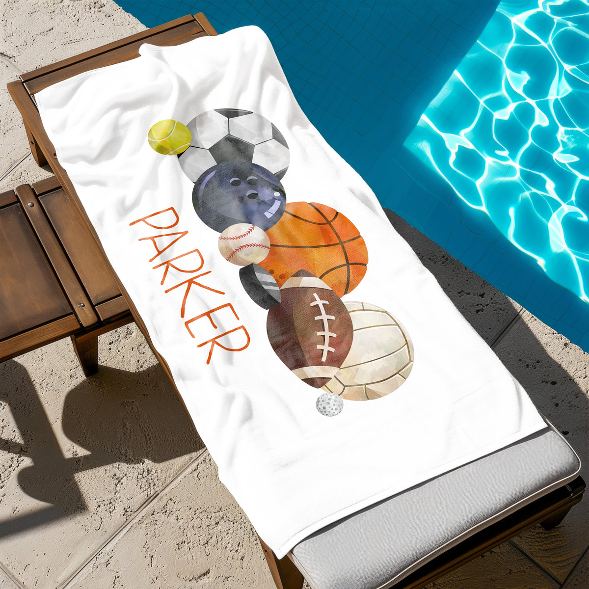 Sports Personalized Beach Towel • Custom 30x60 Swimming Swim Bath Bathroom Pool