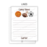 Sports Summer Camp Camping Note Cards Stationery • Fill in Blank, Lined or Blank Cards