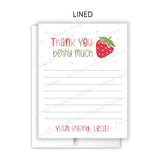 Strawberry Thank You Note Card Stationery • Fill in Blank, Lined or Blank Cards