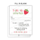 Strawberry Thank You Note Card Stationery • Fill in Blank, Lined or Blank Cards