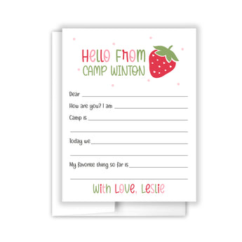 Strawberry Summer Camp Camping Note Cards Stationery • Fill in Blank, Lined or Blank Cards