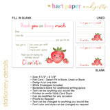 Strawberry Thank You Note Card Stationery • Fill in Blank, Lined or Blank Cards